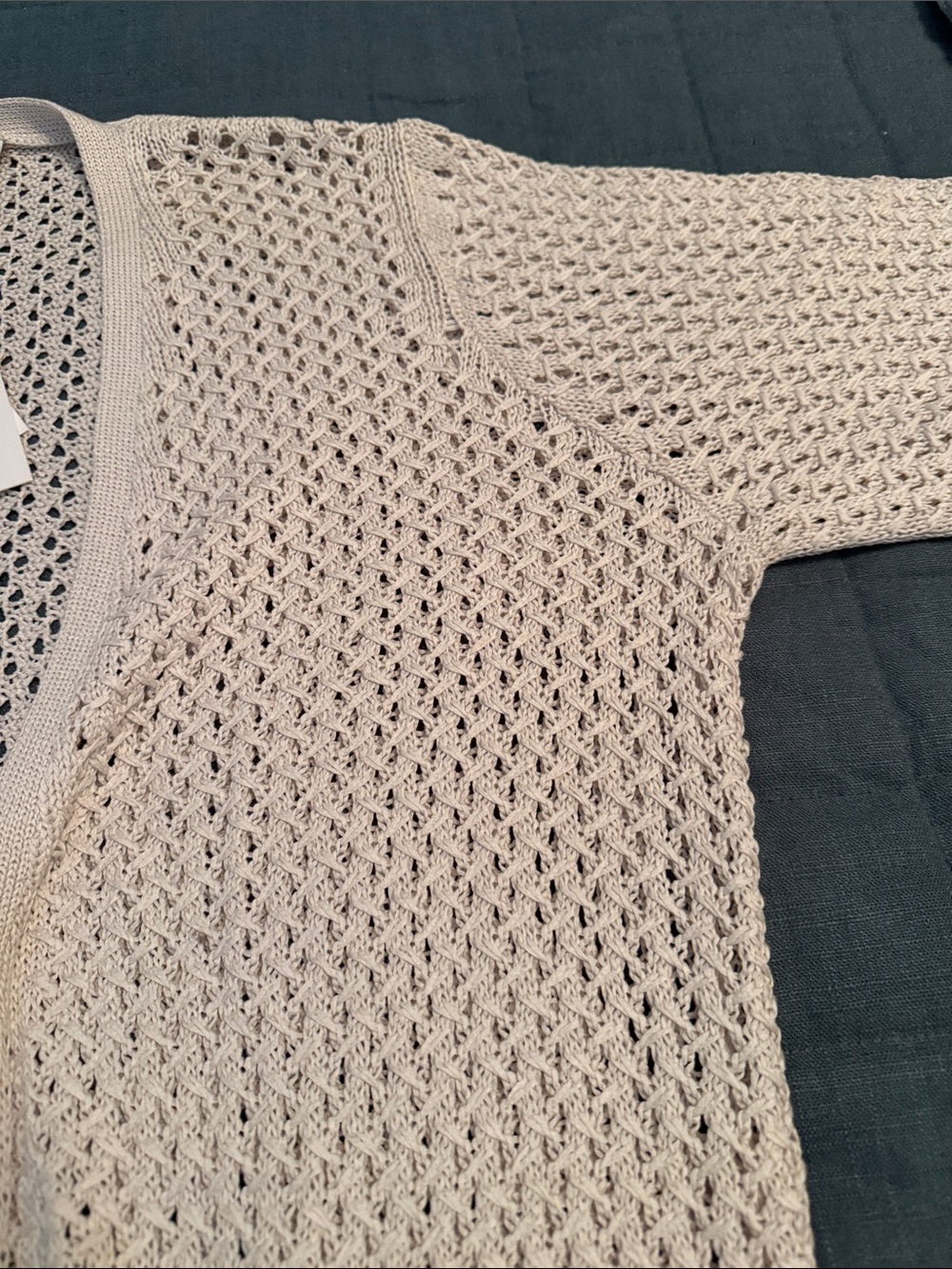 NWT. Italian Per Se Cream Open-Weave Belted Cardigan/Beach Cover-up/Jacket. - Picture 2 of 9